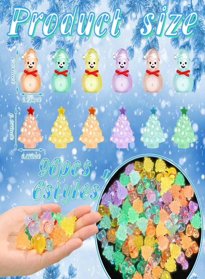 Vertintong 96 Pcs Luminous Christmas Tree and Snowman Figurines Glow in Dark Mini Resin Christmas Tree and Snowmen Set Miniature Christmas Winter Figurines for DIY Landscape Table Party Decoration - Image 3